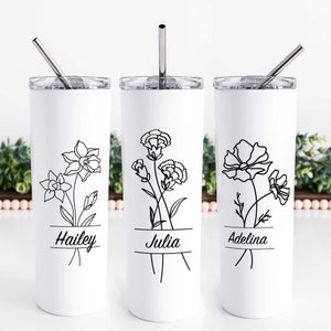 Birth Month Flower Tumbler Personalized | Custom Birthday Flower | Flower Tumbler | Birth Month Gift | Botanical Flower Tumbler Cup