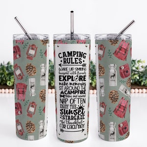 Camping Rules Tumbler | 20 oz Camping Tumbler Gifts | Camping Gifts for Women | Outdoor Gifts for Women | Outdoor Gifts for Men | Camper