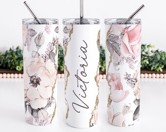 Name Floral Tumbler | Personalized Floral Name Tumbler | Name Cup Personalized | Custom Name Tumbler | Personalized Name Tumbler With Straw