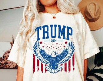T-shirt Homme Patriotique Américain Avec Aigle Et Donald Trump - Coton, Fait Main Aux USA