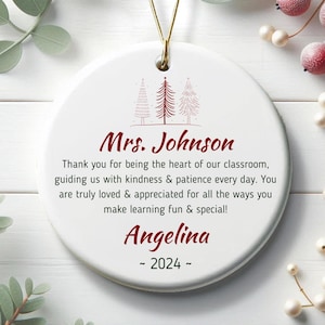 Personalized Teacher Christmas Ornament, Teacher Christmas Gift With Student Name, Unique Teacher Ornament, Custom Teacher Gift Keepsake