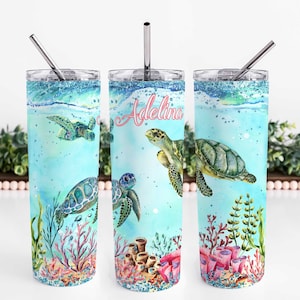 Personalized Ocean Turtle Tumbler | Custom Sea Turtle Tumbler Cup | Sea Turtle Gifts | Turtle Gifts for Her | Sea Turtle Cup with Name