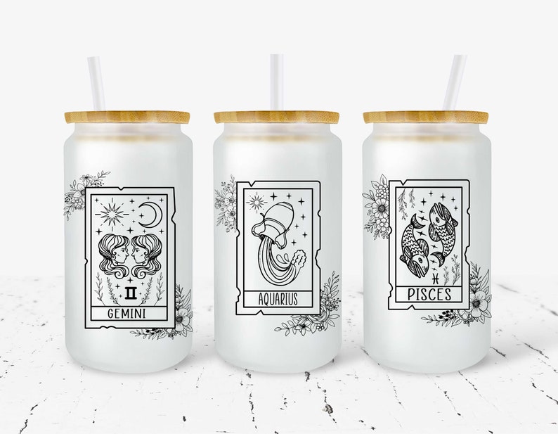 Pisces Zodiac Glass Cup 16 Oz | Horoscope Glass Tumbler | Astrology Cup | Astrology Gifts | Spiritual Glass Cup Gift