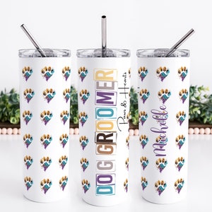 Personalized Dog Groomer Tumbler With Straw | Custom Dog Groomer Tumbler Gift | Dog Grooming With Paw To Go Cup