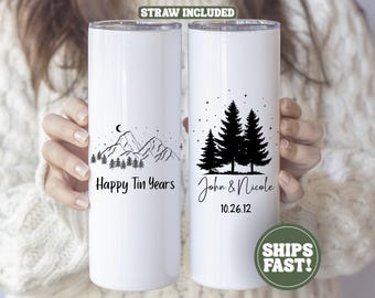 Personalized Tin Year Anniversary Tumbler | Custom Tin Year Tumbler | Tin Year Anniversary Gift | 10th Wedding Anniversary Husband Wife Gift