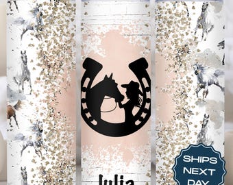 Personalized Horse Tumbler with Name | Horseshoe Tumbler Gift |  Western Horse Tumbler Cup | Cowgirl Tumbler Gift | Horse Gifts
