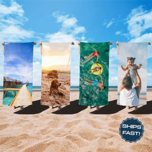 Custom Photo Beach Towel | Family Photo Pool Towel | Gift for Mom | Team Logo Towel | Bridesmaid Towel Gift | Family Photo Towel | Dog Towel