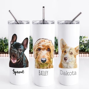 Custom Dog Portrait Tumbler Cup | Personalized Pet Tumbler Mug | Dog Coffee Tumbler Cup | Personalized Dog Mama Gift | Dog Memorial