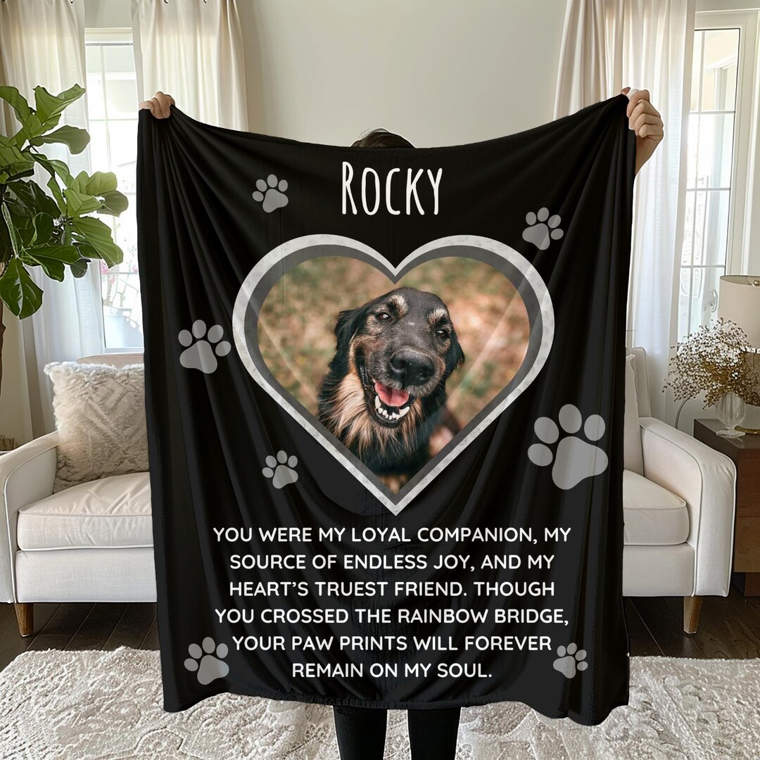 Custom Dog Memorial Photo Blanket Gift, Dog Loss Pet Memory Gifts ...