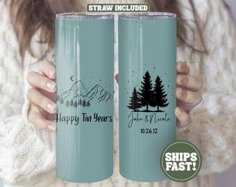 Personalized Tin Year Anniversary Tumbler | Custom Tin Year Tumbler | Tin Year Anniversary Gift | 10th Wedding Anniversary Husband Wife Gift