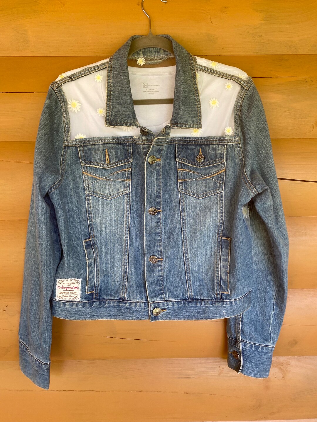 Reworked Jean Jacket Daisies on White Tulle - Etsy