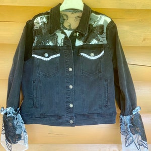 Upcycled Black and Lace Jean Jacket