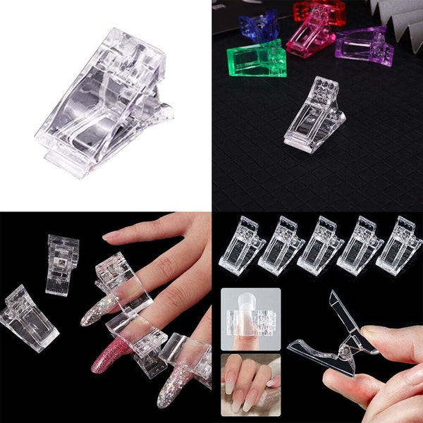 US 20-40 Pc Clear Poly Nail Gel Tips Clip for Quick Building Extension DIY Clamp