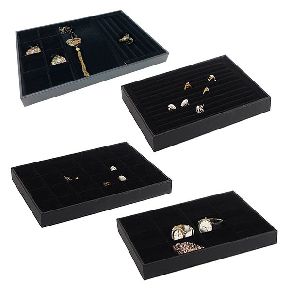 US 4 Pack Stackable Velvet Jewelry Rings Necklace Bracelet Anklet Trays Organizer Storage Drawer Display Trays