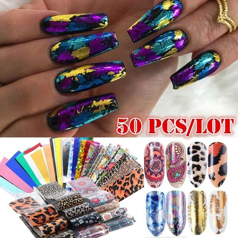 Transfer Foil Holographic Nails Wraps Transparent Stickers Shiny Nail 4pc x  20cm