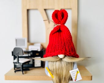 Teacher Gnomes with Miniature School Items, Tiered Tray Decor Gnome