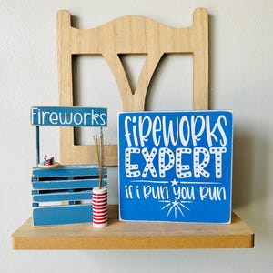 Fireworks Mini Market stand, Tiered Tray Decor, 4th of July Tray Decor, Fireworks Tiered Tray Mini Wood Sign, 4th of July wood blue sign