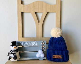 Handmade Snowman Fence Wood Sign: Winter Tiered Tray Decor
