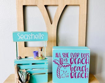 Seashell Mini Market Stand: Handmade Beach Tiered Tray Decor