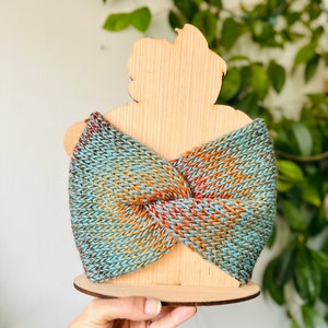 Twisted Turban Headband with 50% Merino wool yarn blend.