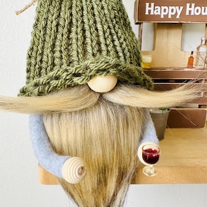 Knit Wine Gnome: Handmade Acrylic Yarn Statue, Tiered Tray Decor