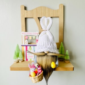 Easter Gnome, Easter Bunny Gnome, Easter Basket Gnome, Spring Gnome, Handmade Gnome, Bearded Gnome, Mustache Gnome, Table Tier Decor, Gnomes