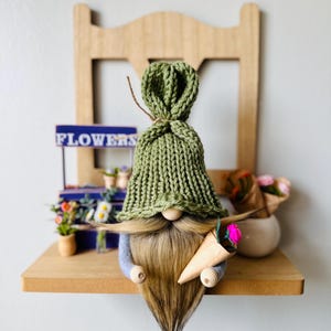 Knit Flower Garden Gnome: Handmade Tiered Tray Decor