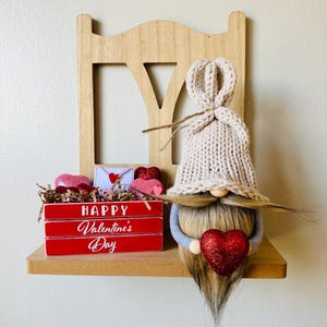 Knit Valentine&#39;s Day Gnome: Handmade Acrylic Yarn Tiered Tray Decor