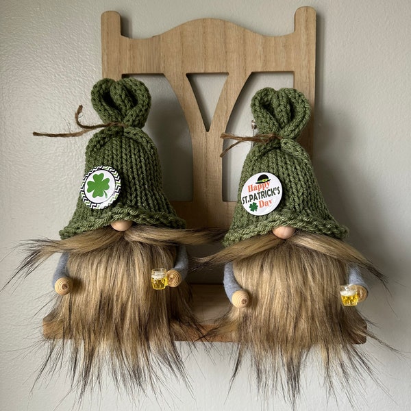 St. Patrick's Day Gnome, Shamrock Gnome, Clover Gnome, Lucky Gnome, Irish Gnome, Tier Tray Decor, Mustache Gnome, Bearded Gnome, Drunk Gnome