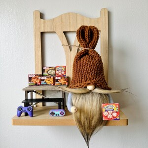 Knit Video Gamer gnome holding miniature snacks Bedroom decor