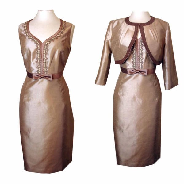 Cappuccino Gold Dress in Taffeta Silk with Bolero