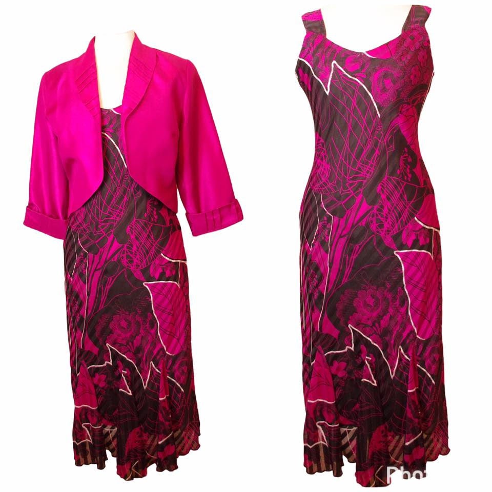 Georgette Print Silk Paneled Dress with Pink Silk Bolero | Etsy