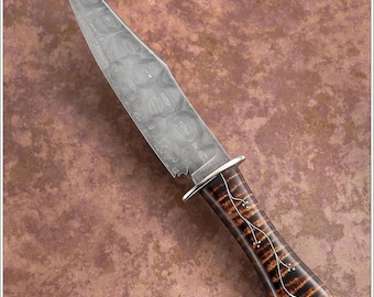 400 layer ladder pattern Bowie knife silver inlaid maple handle ABS Moran award winner 2022