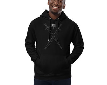 Sudadera con capucha y estampado de espadas - Mezcla de algodón orgánico, corte unisex