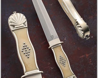 Cuchillo Bowie estilo San Francisco con hoja de lana y empuñadura de plata de ley.