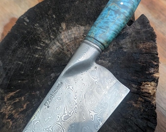 Cuchillo de chef integral de Damasco con mango de abedul estabilizado teñido