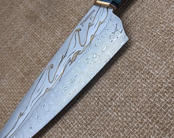 Cuchillo de chef con mosaico pictórico The Wave, mango de arce estabilizado, hecho a mano por Matthew Parkinson JS