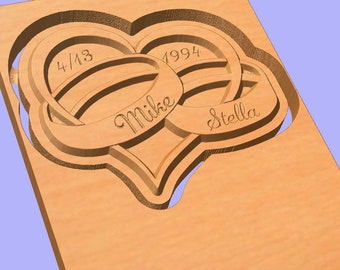 Hearts with Rings digital file - svg, dxf files for cnc carving