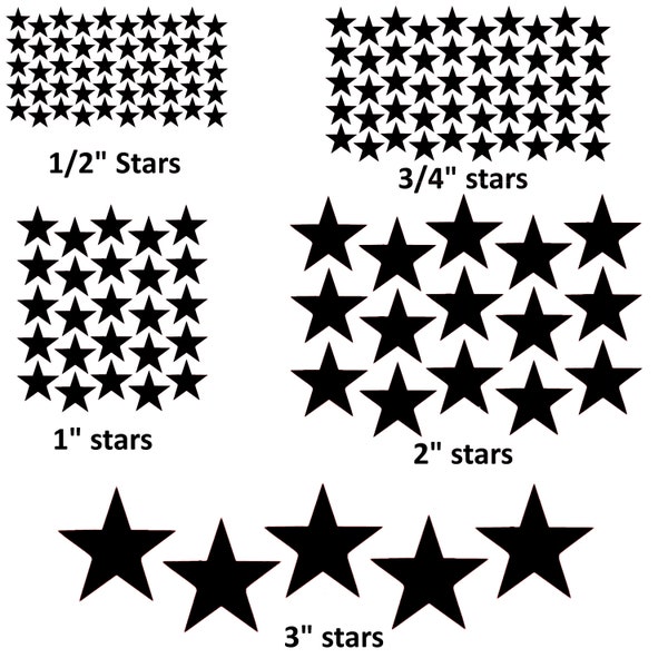 Star stickers! Pick your size and color! Permanent outdoor glossy vinyl decals.