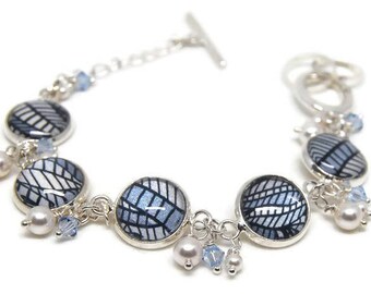 Geometric Leaf Bracelet with Swarovski Pearls and Crystals