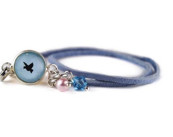 Petite Blue Bird Leather Wrap Bracelet | Teen Bracelet | Leaving Home | Boho Leather Bracelet