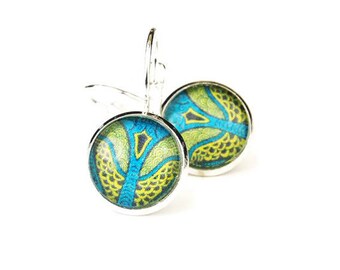 Yellow and Blue Round Earrings | Beach Theme | Underwater Garden