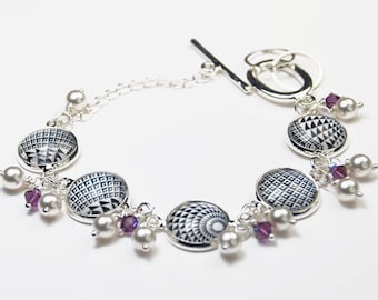 Zwart-witte Houndstooth Armband met parels en kristallen