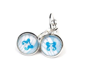 Blue Kissing Seahorse Earrings | Beach Theme | Bridesmaid Gift | Destination Wedding