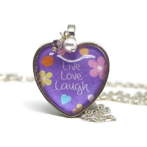 Live Love Laugh Heart Necklace | Inspirational Jewelry | Gifts for Aunt | Words of Wisdom Quotes | Gifts for Friend