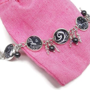 Black and White Paisley Bracelet with Pearls and Crystals image 5