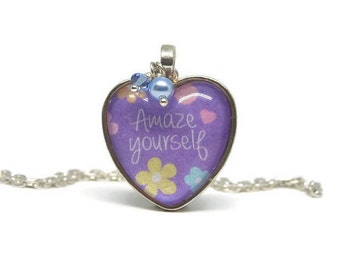 Amaze Yourself Heart Necklace | Graduation Gift | Inspirational Quotes for Teens | Words of Wisdom Quotes