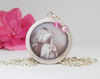 Victorian Lady Pendant Necklace | Sepia Image Necklace