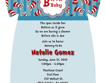 Dr. Suess Cat in the Hat Onesie Baby Shower Invitation, Digital