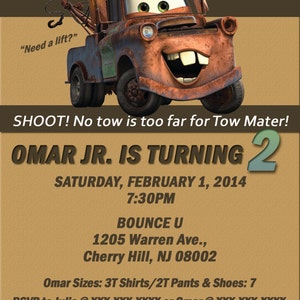 Disney Cars Toy Mator Birthday Invitation, Digital or Printed